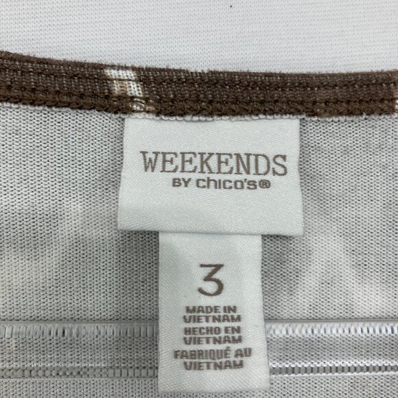 Chico's size XL/3 Brown White Soft Stretch Crew Neck Long Sleeve Pullover Top - Picture 2 of 8